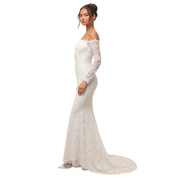 Lulus Beloved Promise Maxi Dress Womens S Lace White Basque Waist Bride Gown NWT - Picture 4 of 8